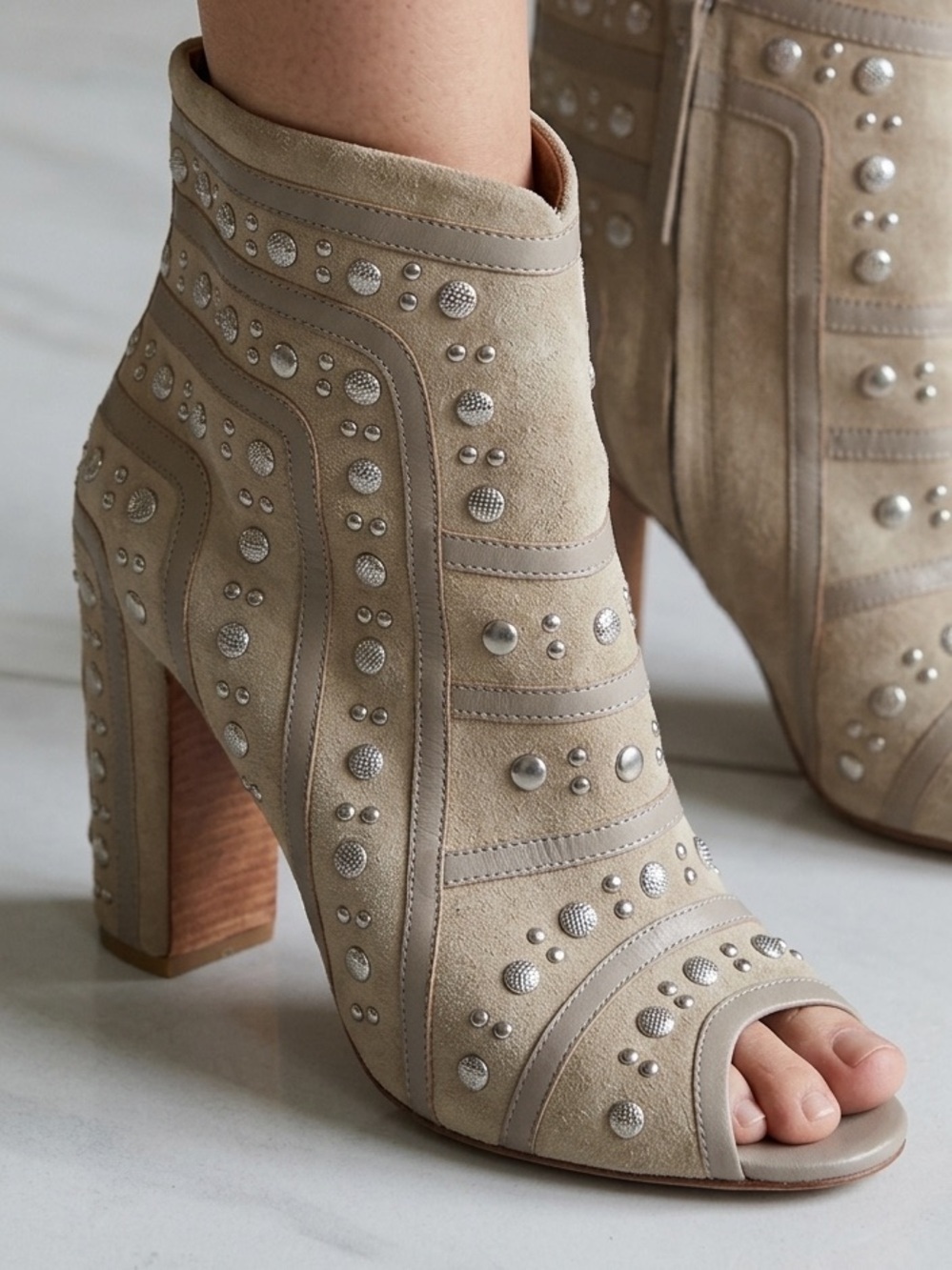 Rebecca Minkoff Mila Runway Studded Open Toe Booties Size 10M